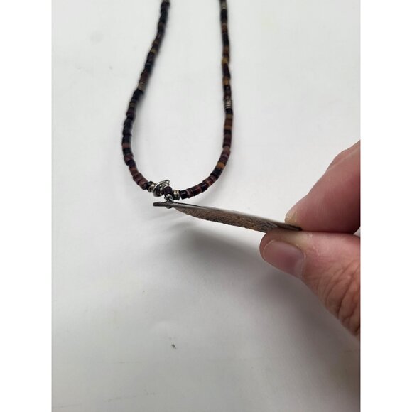 Shell Heishi Beaded Necklace with Rectangle Abalone Pendant 925 Clasp Beachy - Picture 7 of 10